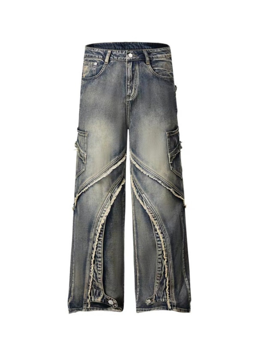 Deconstruction Split Heavy Wash Cargo Jeans MW10061
