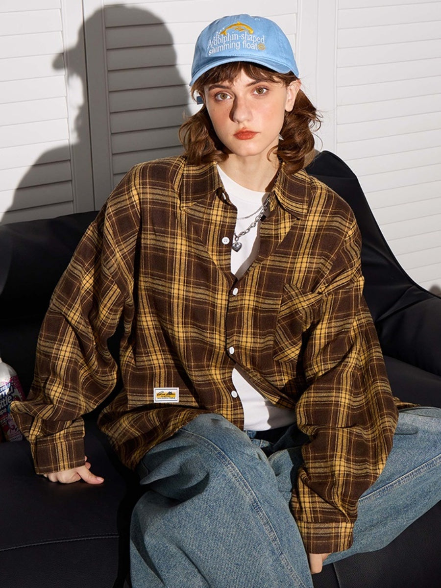 Retro Plaid Long-sleeved Shirt MW9473