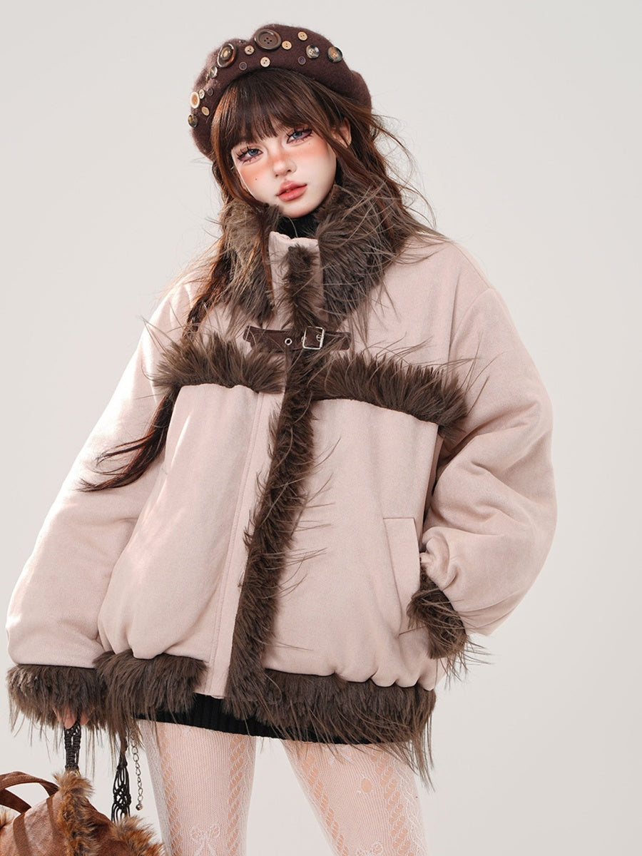 Fur Plush Stand Collar Jacket KK2020