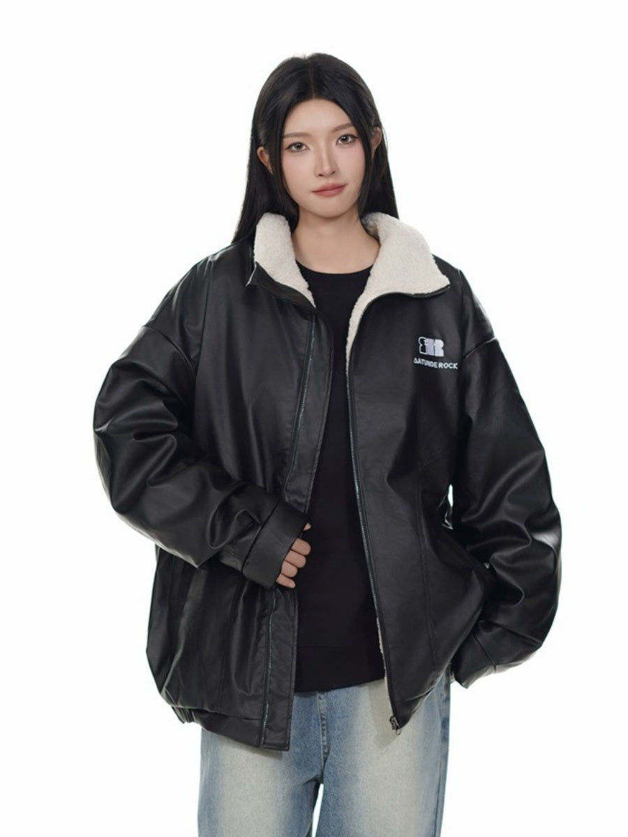 PU Leather Boa Liner Jacket MW9742