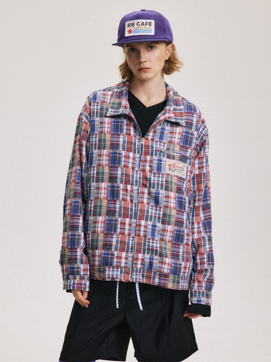 Madras Patchwork Plaid ZIP-Up Jacket BX007