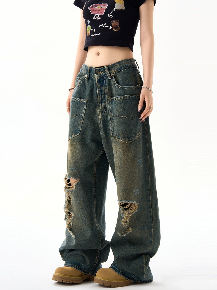 【予約販売】Ripped Vintage Wash Reverse Pocket Design Jeans HG7158