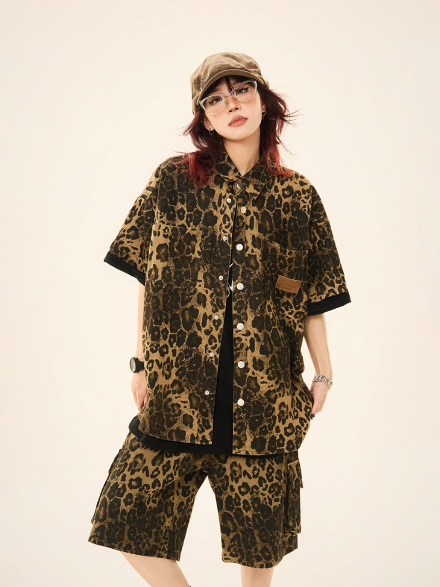 Vintage Leopard Print Short Sleeve Shirt MW9268