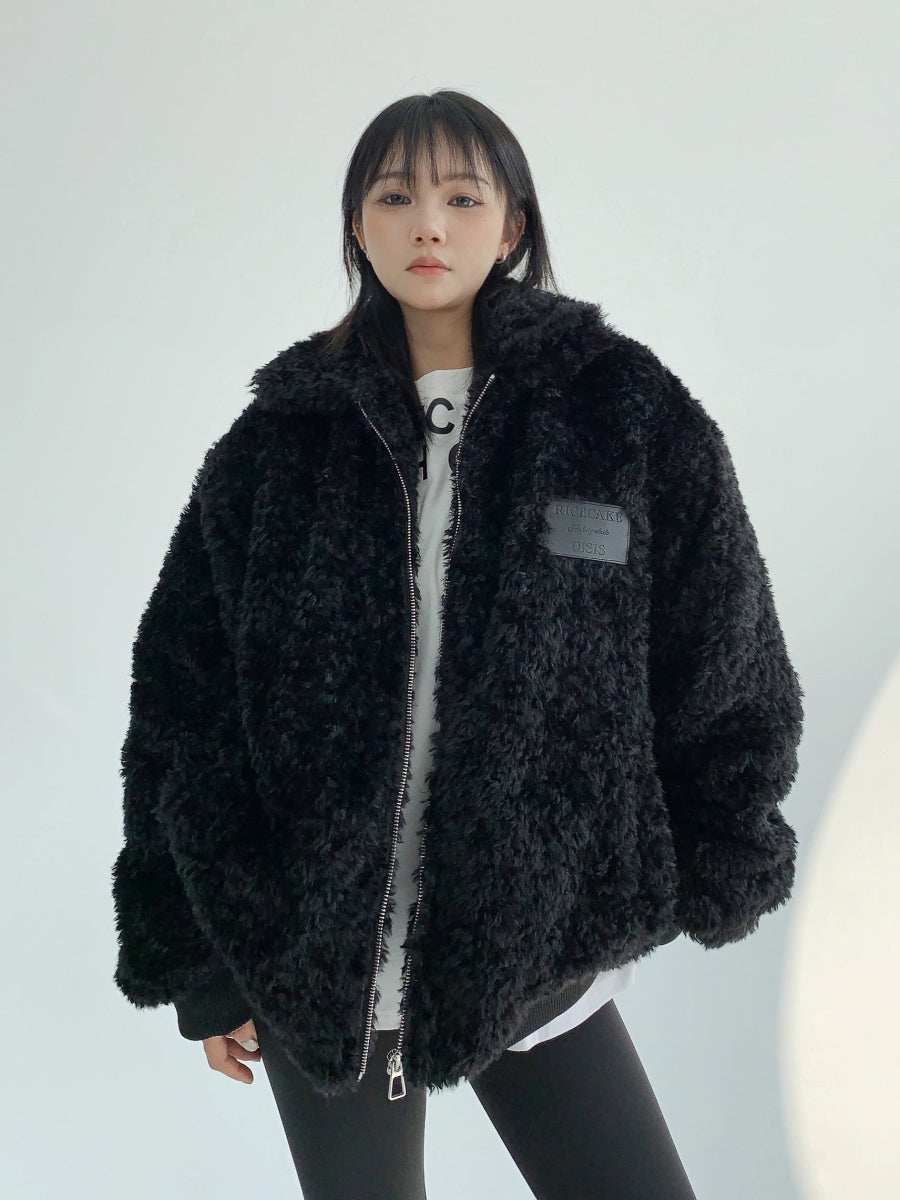 Imitation Fur Quilting Zipper Jacket MW9598