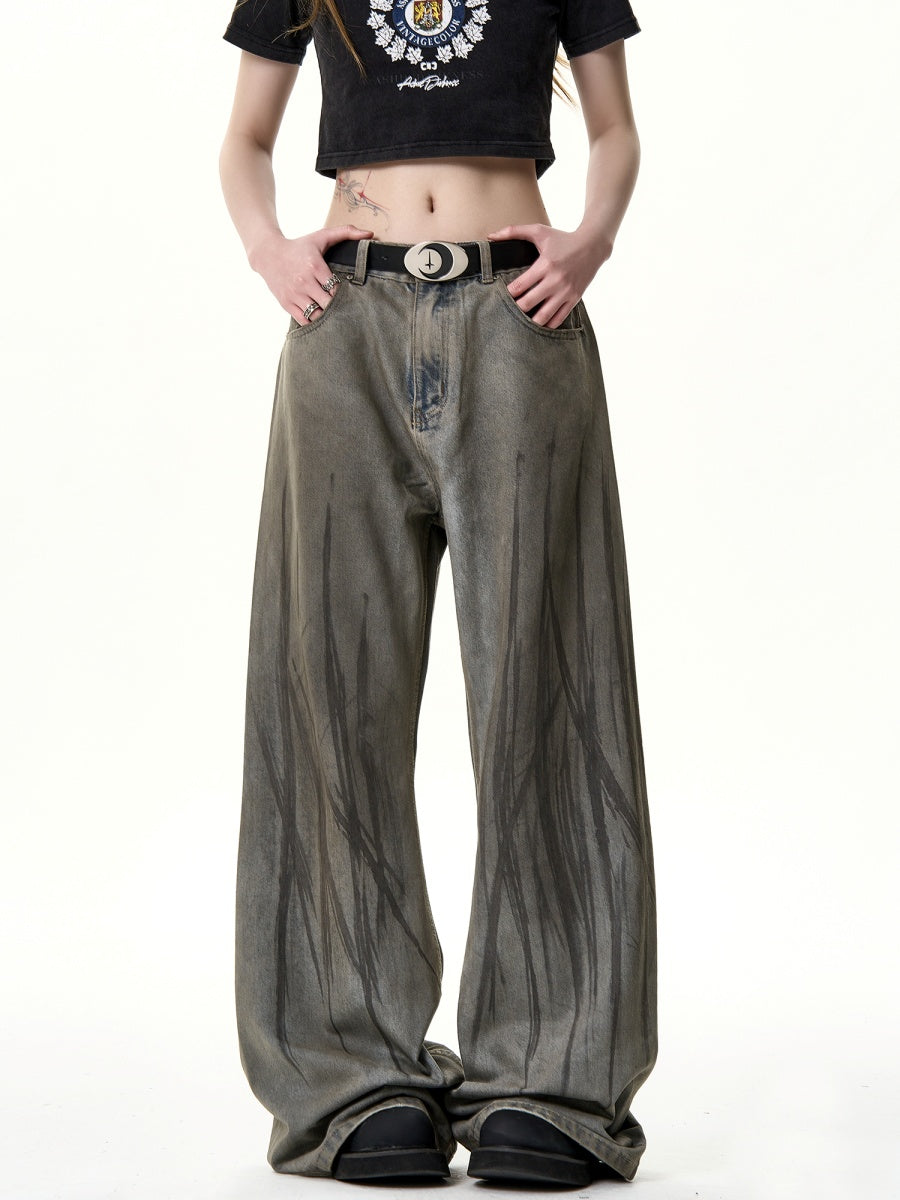 Street Wash Distressed Dirty Wide-leg Jeans HG7124