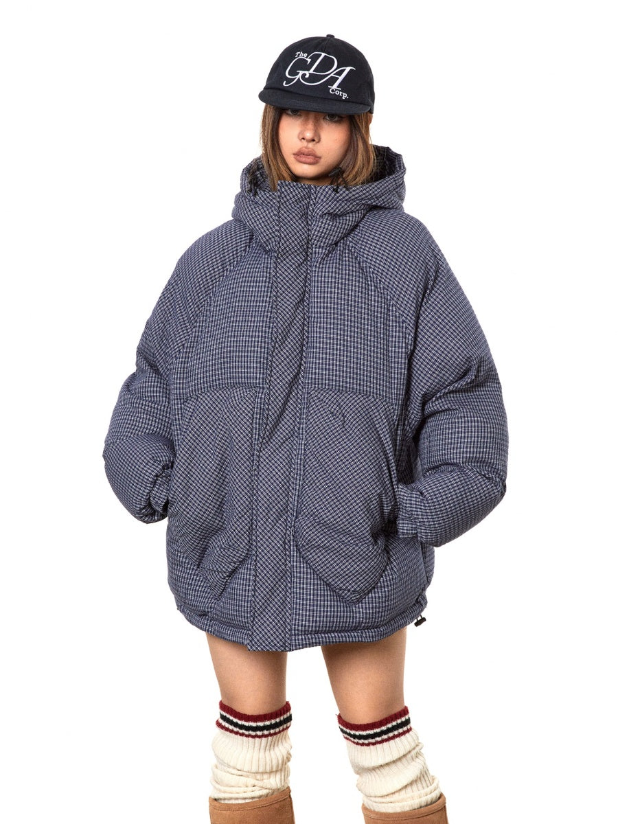 Hooded Retro Plaid Padded Jacket MW9708