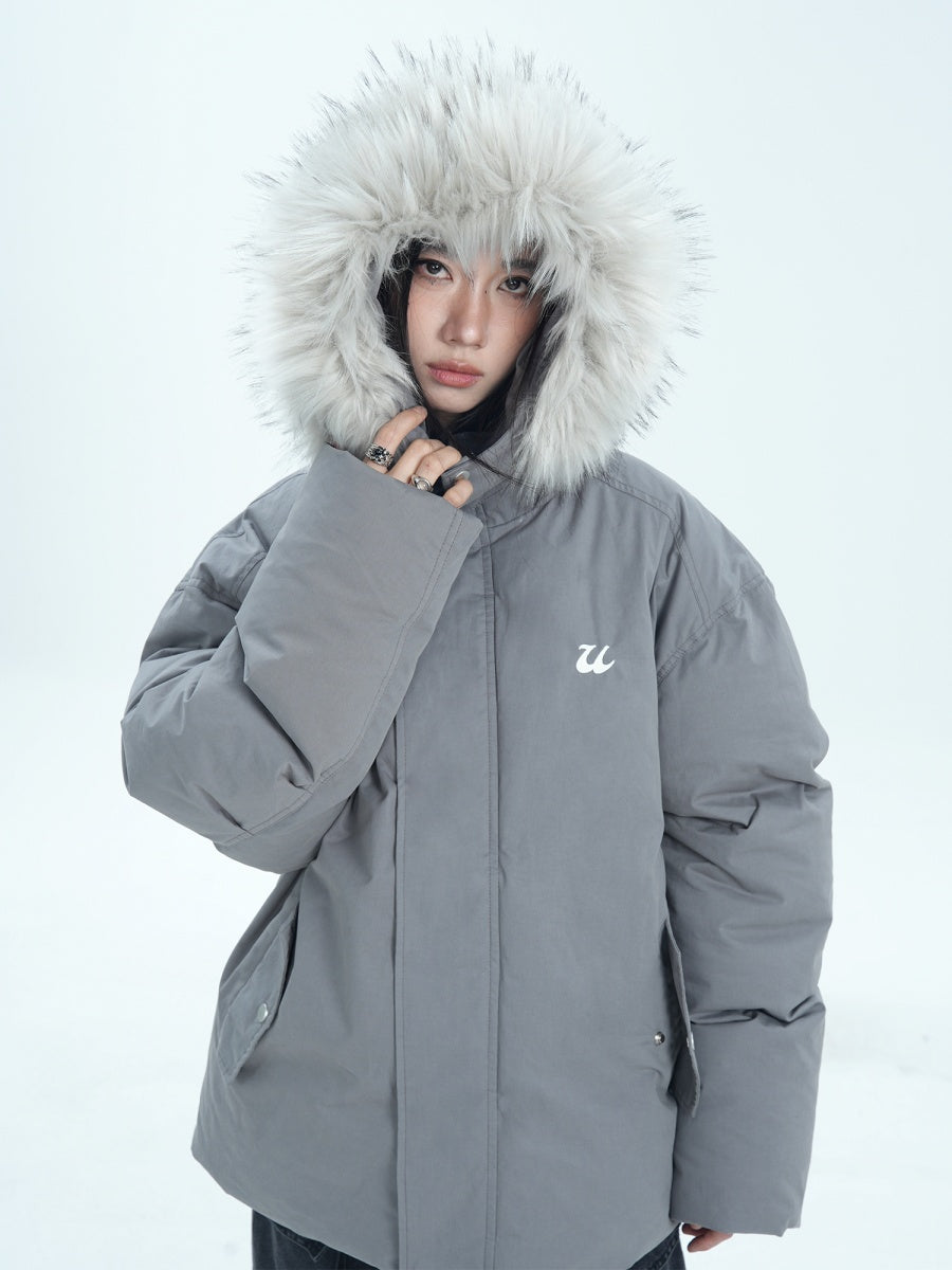 Fur Collar Simple Hooded Padded Jacket MW9670