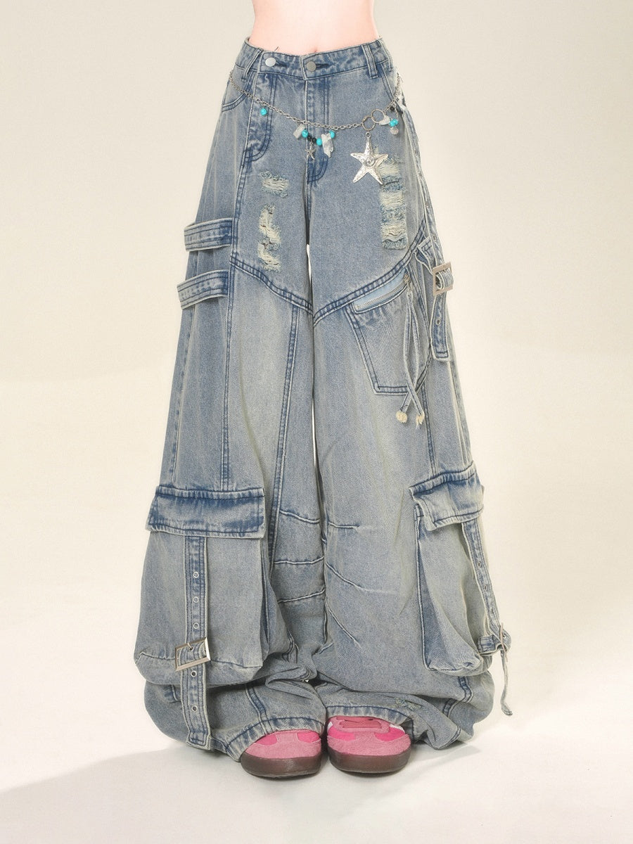 Ripped Wide Buggy Cargo Jeans KK2056