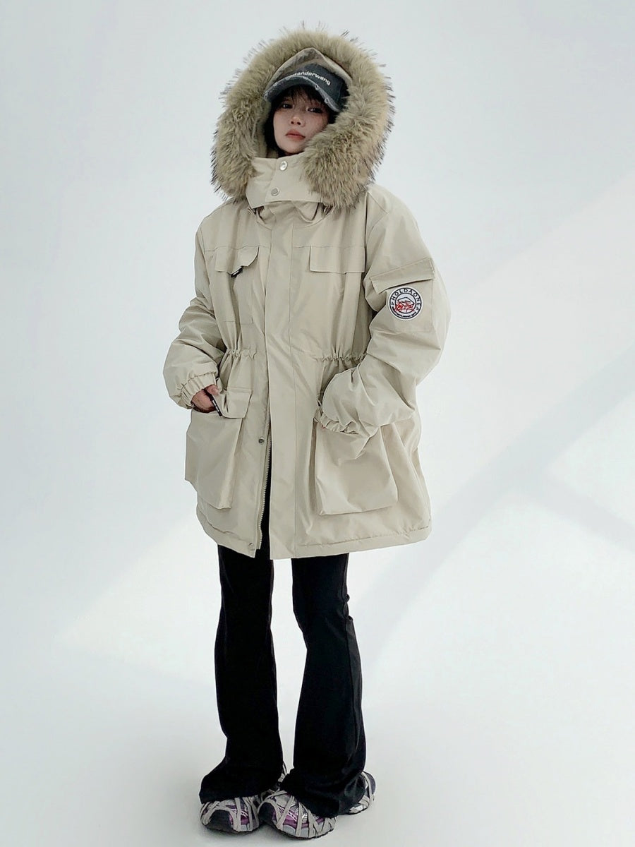 Mid-length Fur Collar Hooded Coat MW9767