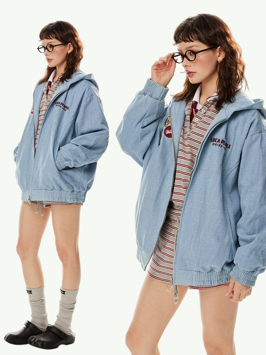 Embroidered Denim Hooded Jacket EZ242