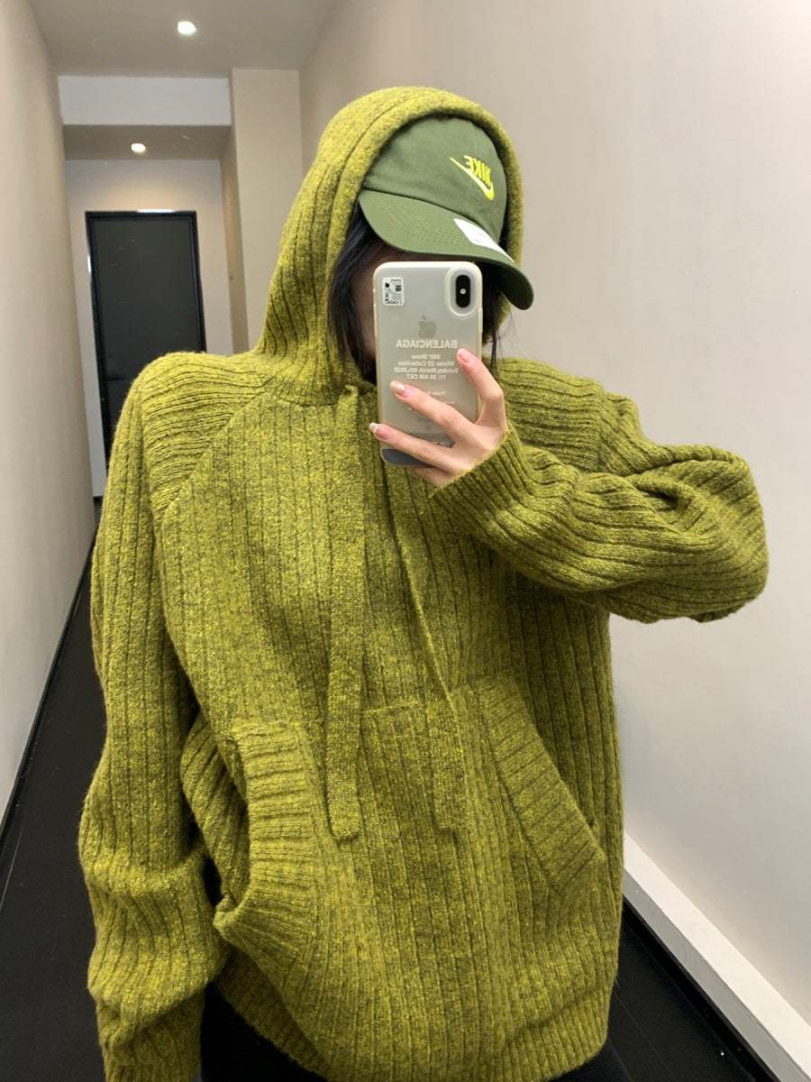 Lib Knitted Hooded Pullover Sweater MW9790