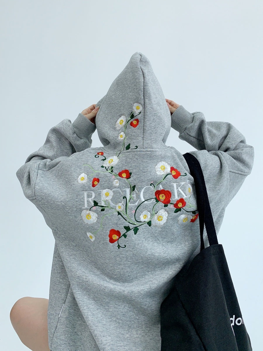 oversize flower embroidered hooded sweat MW9013