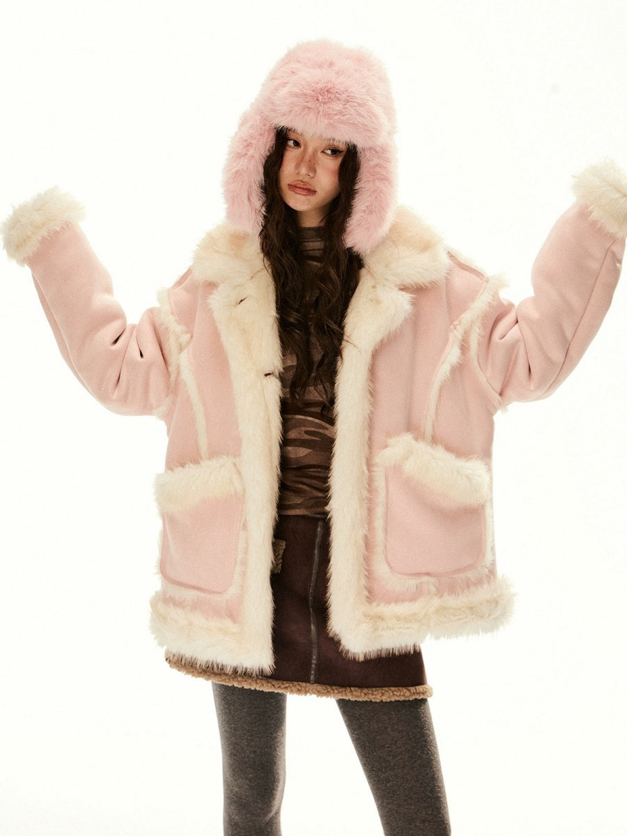 Fur Collar Fake Suede Short Coat EZ193