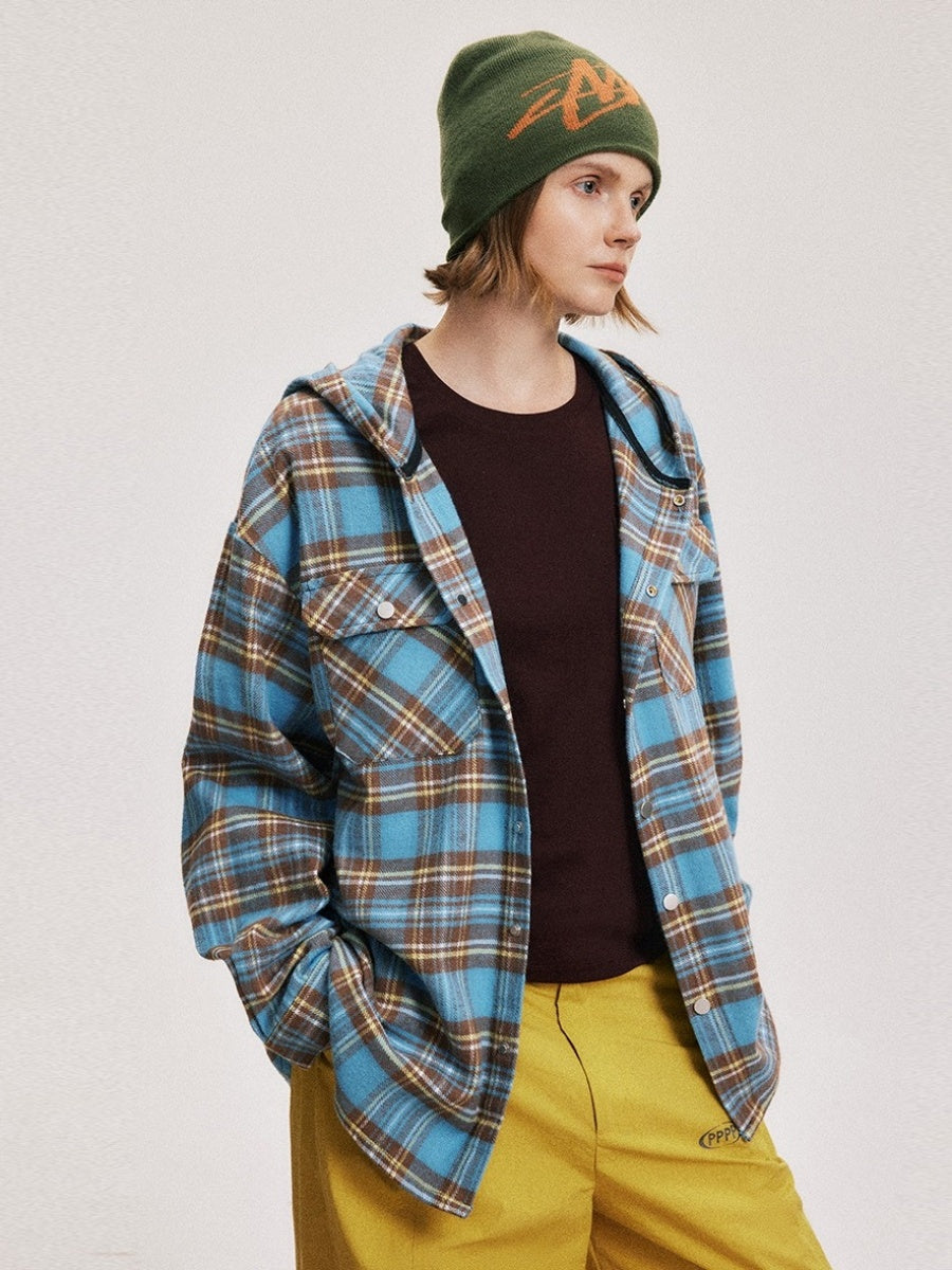 Retro Hooded Plaid Casual Shirt BX004