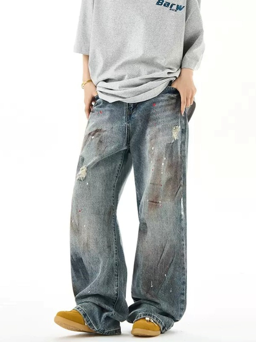 Dirty Dyed Distressed Ripped Jeans HG7033