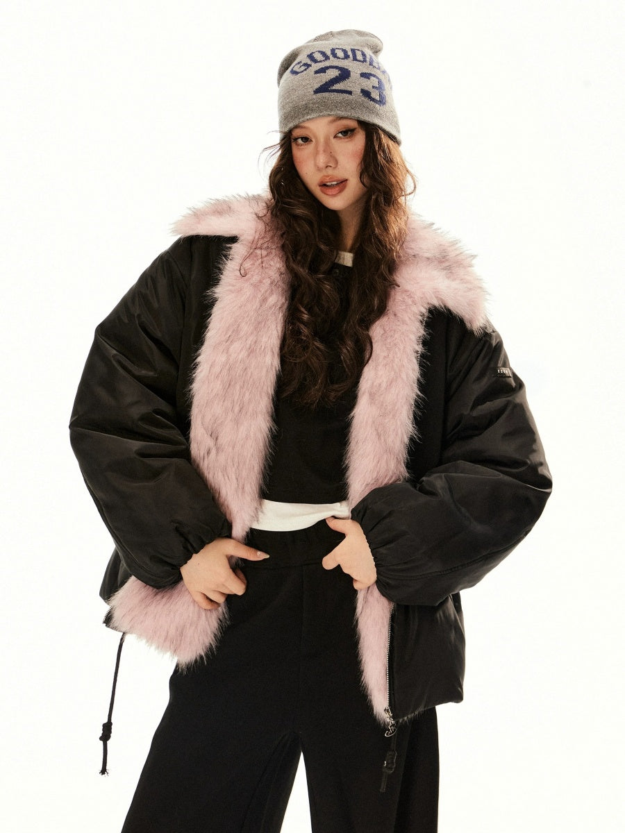 Contrast Fur Collar Zipper Casual Jacket EZ208