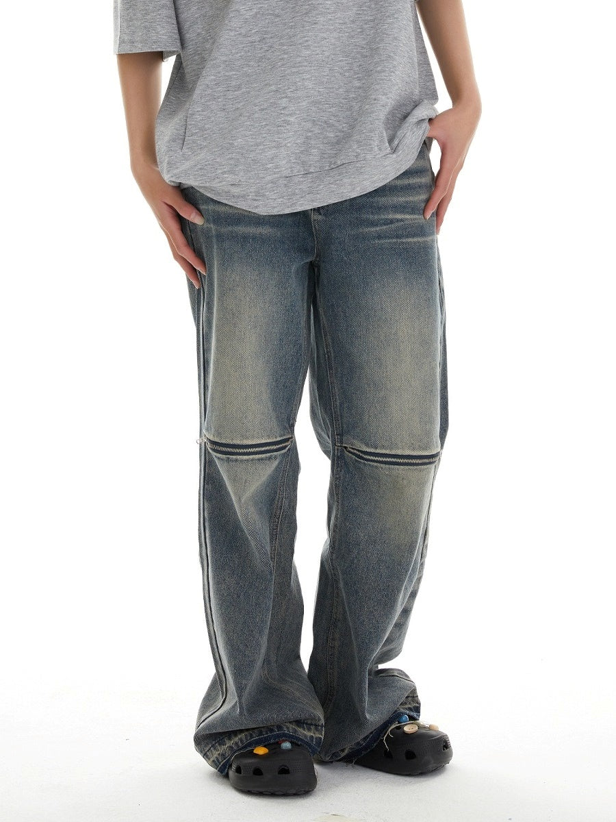 Design Zipper Raw Edge Straight Jeans MW9621