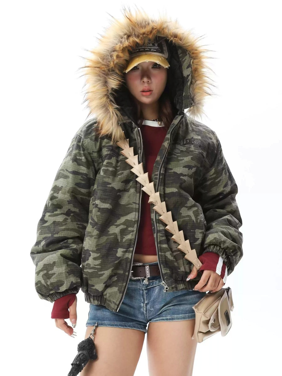 Camouflage Fur Collar Hooded Padded N2B Jacket XO007