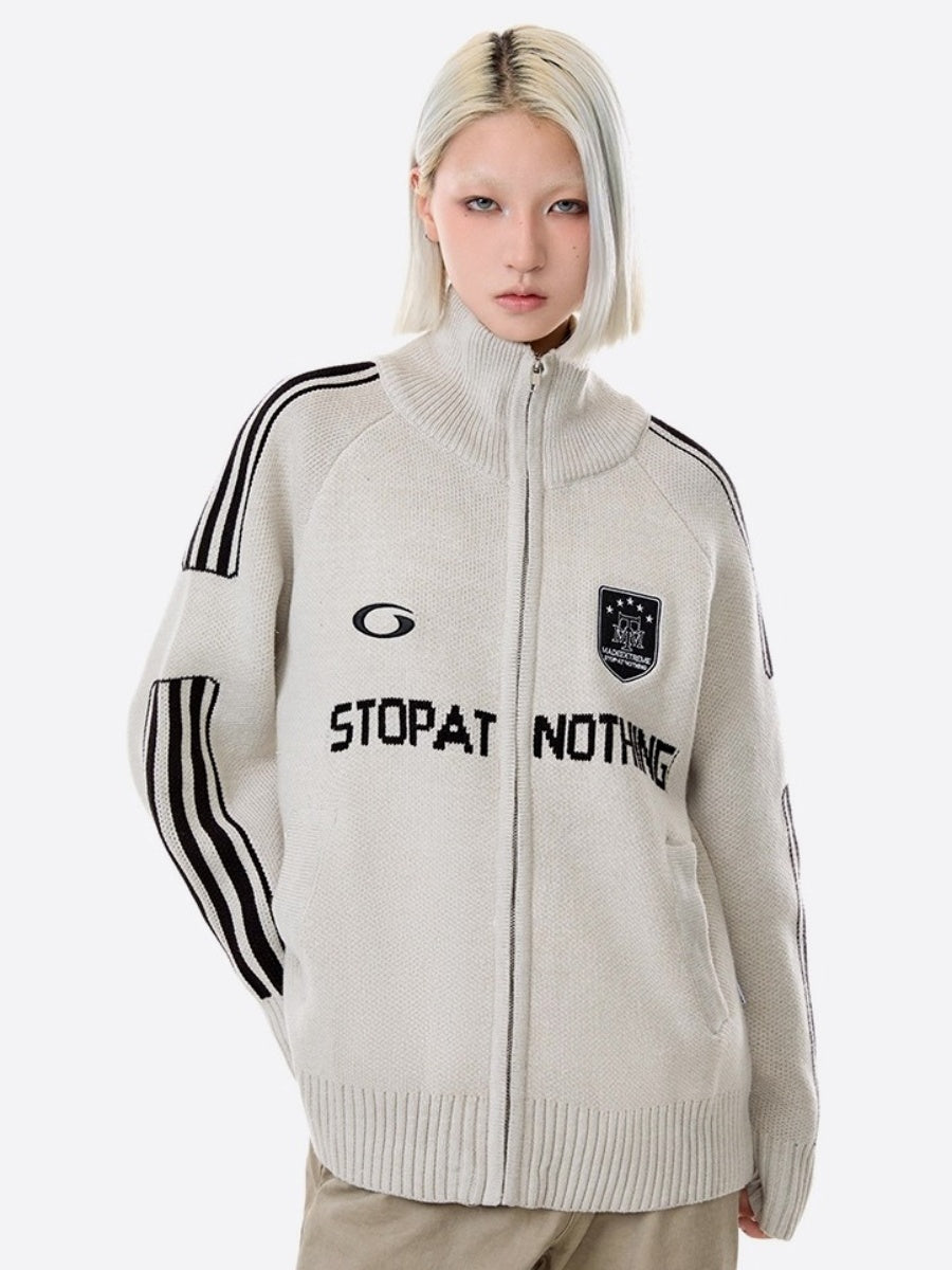 Sporty Line Sleeve Zip-Up Knitted Jacket MW9615