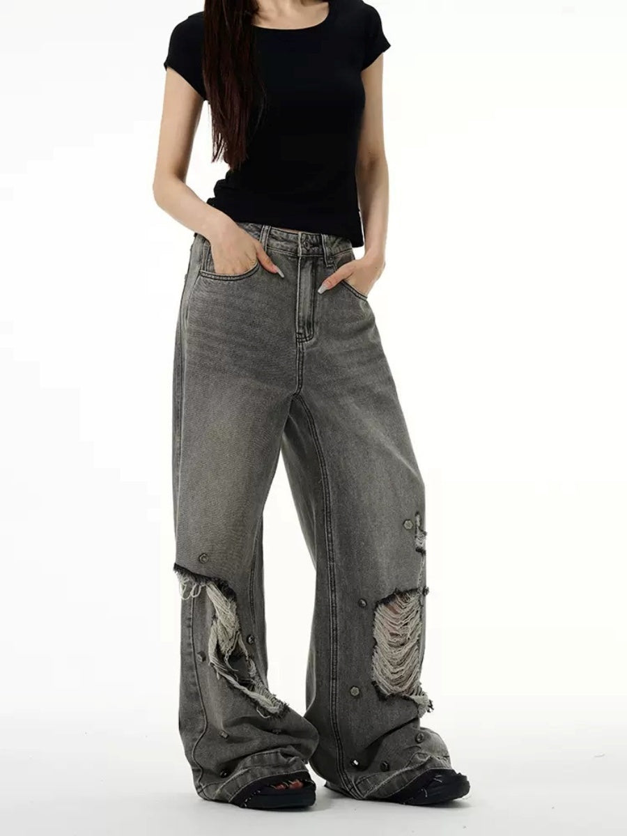 Ripped Nut Design Street Loose Jeans MW9096