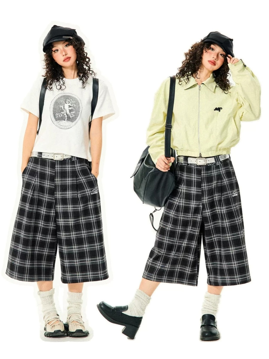 Retro Contrast Plaid Casual Cropped Pants YS7001