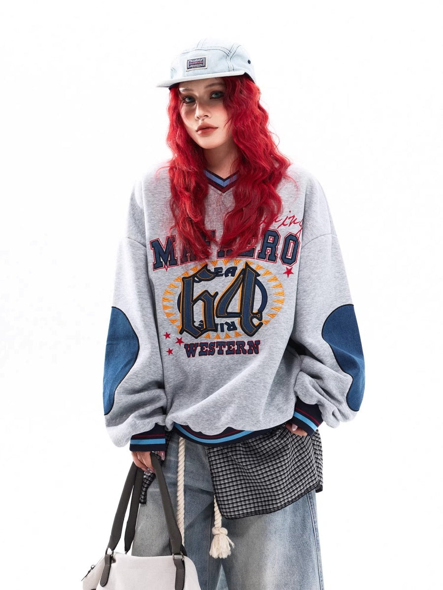 College Baseball Style V-Neck Sweat MW10319