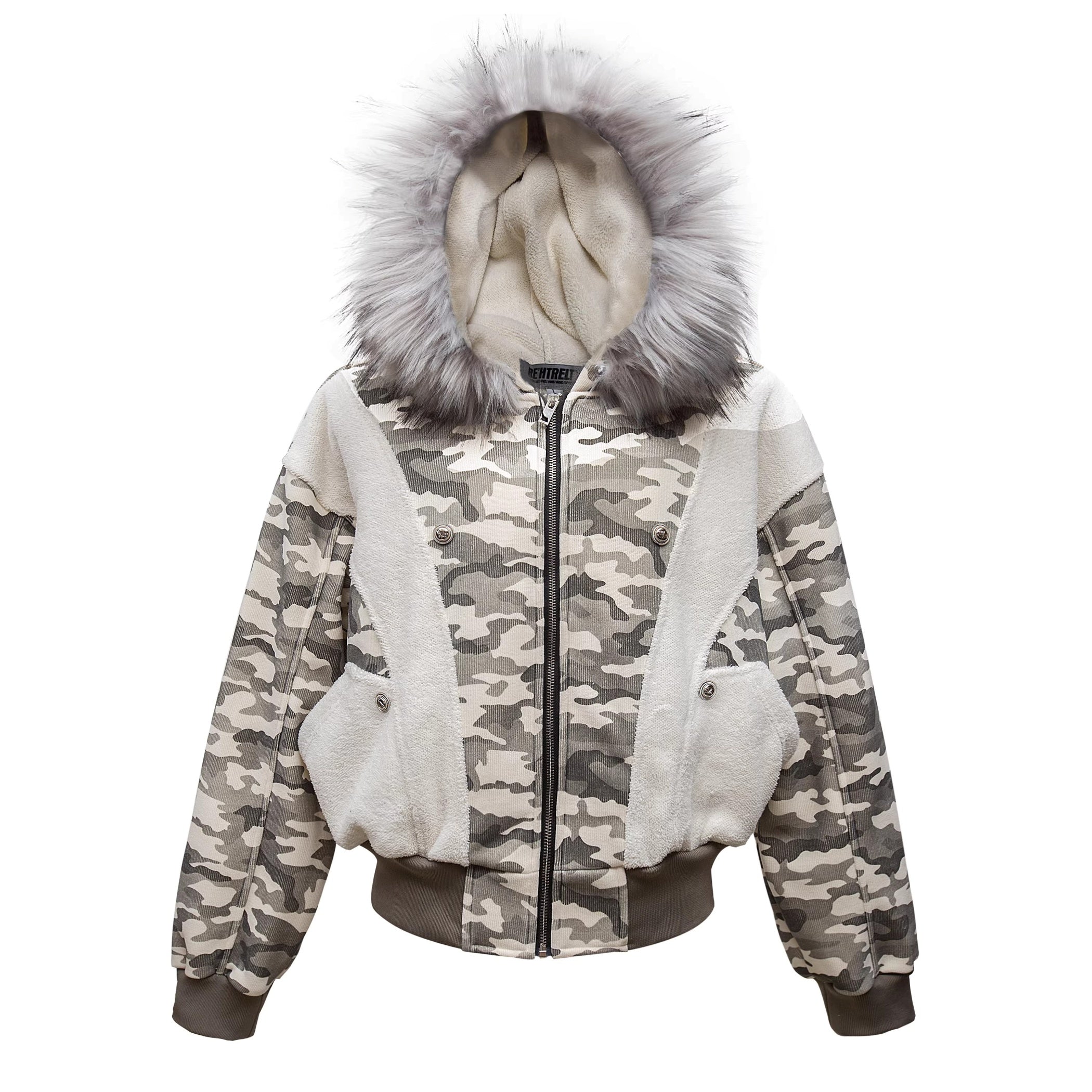 Camouflage Patchwork Fur Collar Hooded Jacket MW10312