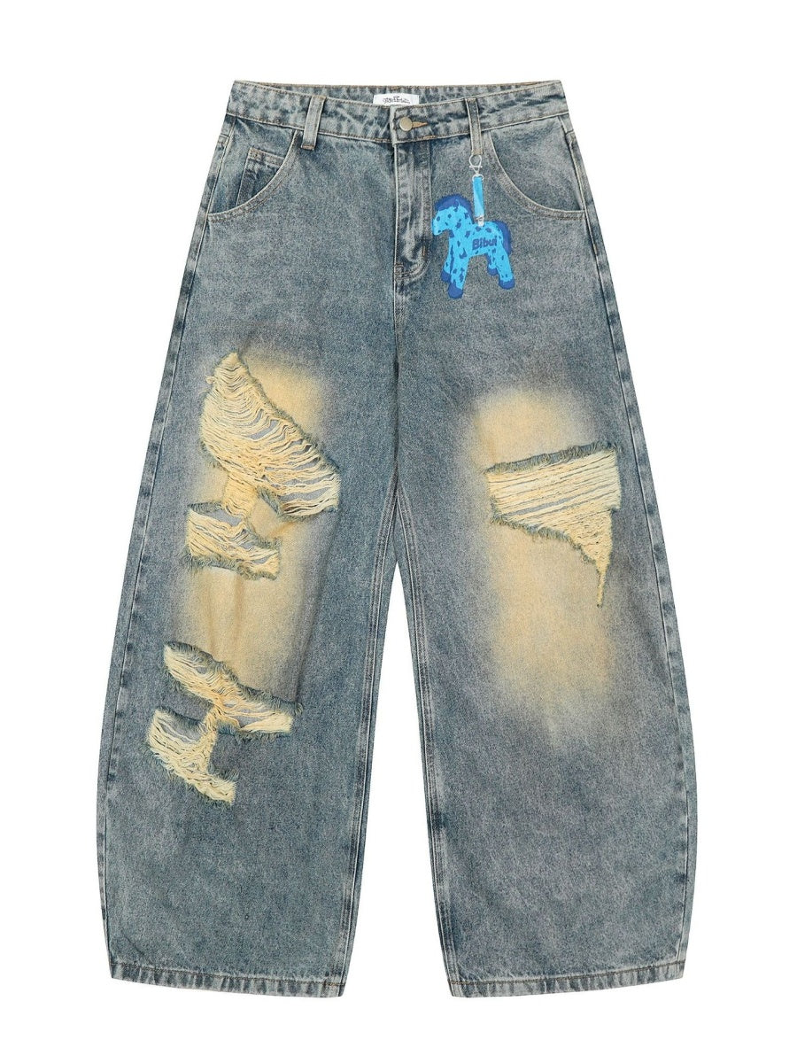 Cartoon Zebra Print Ripped Curve Jeans MW10342