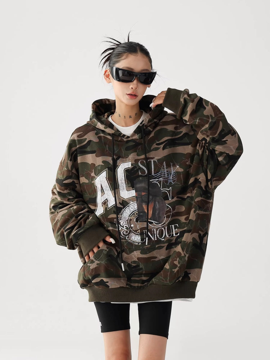 Vintage Print Camouflage Loose Hoodie AC7020