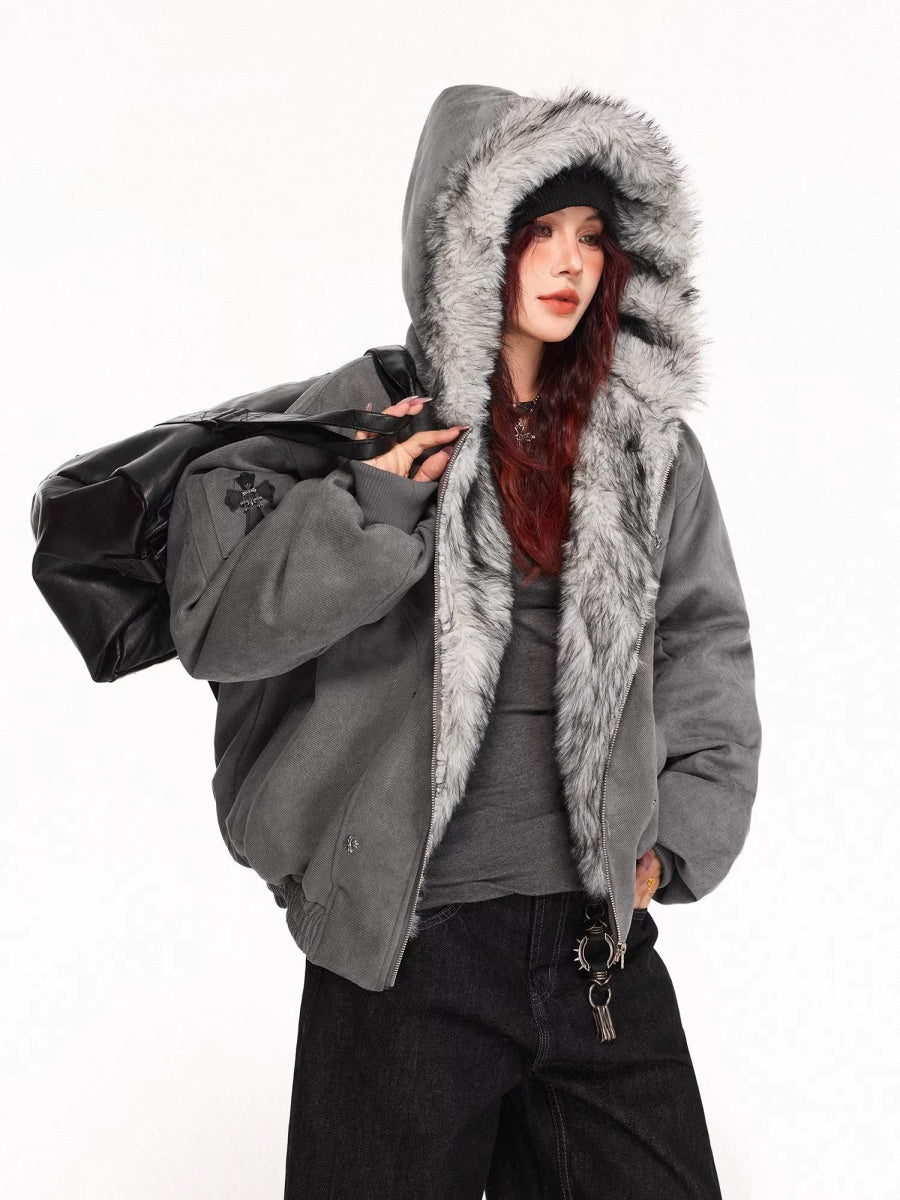 Fur Collar Carving Hooded Mountain Jacket MW10313
