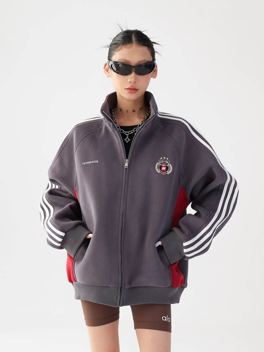Preppy Embroidered Three-bar Sweat Jacket AC7021