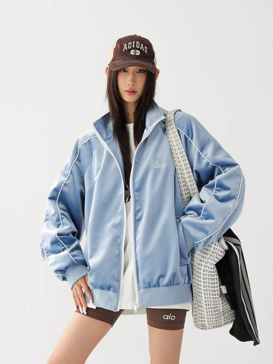 Reflective Paneled Stand Collar Velor Track Jacket AC7025
