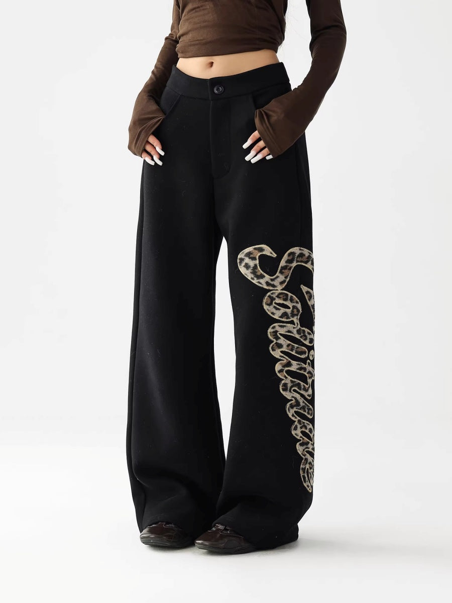 Leopard Print Embroidered Straight Loose Sweat Pants AC7022