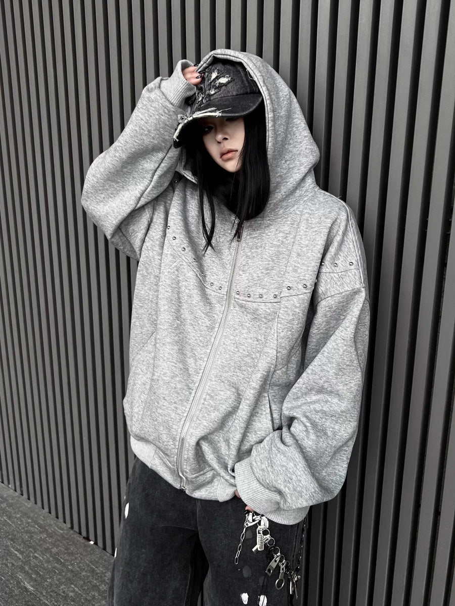 Studded Design Washed Hooded Sweat MW10346
