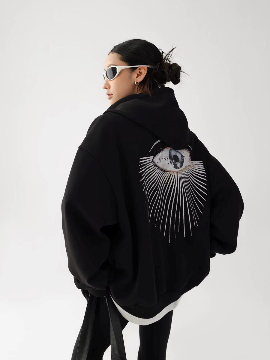 Eye Print Oversize Hooded Sweat Jacket AC7027