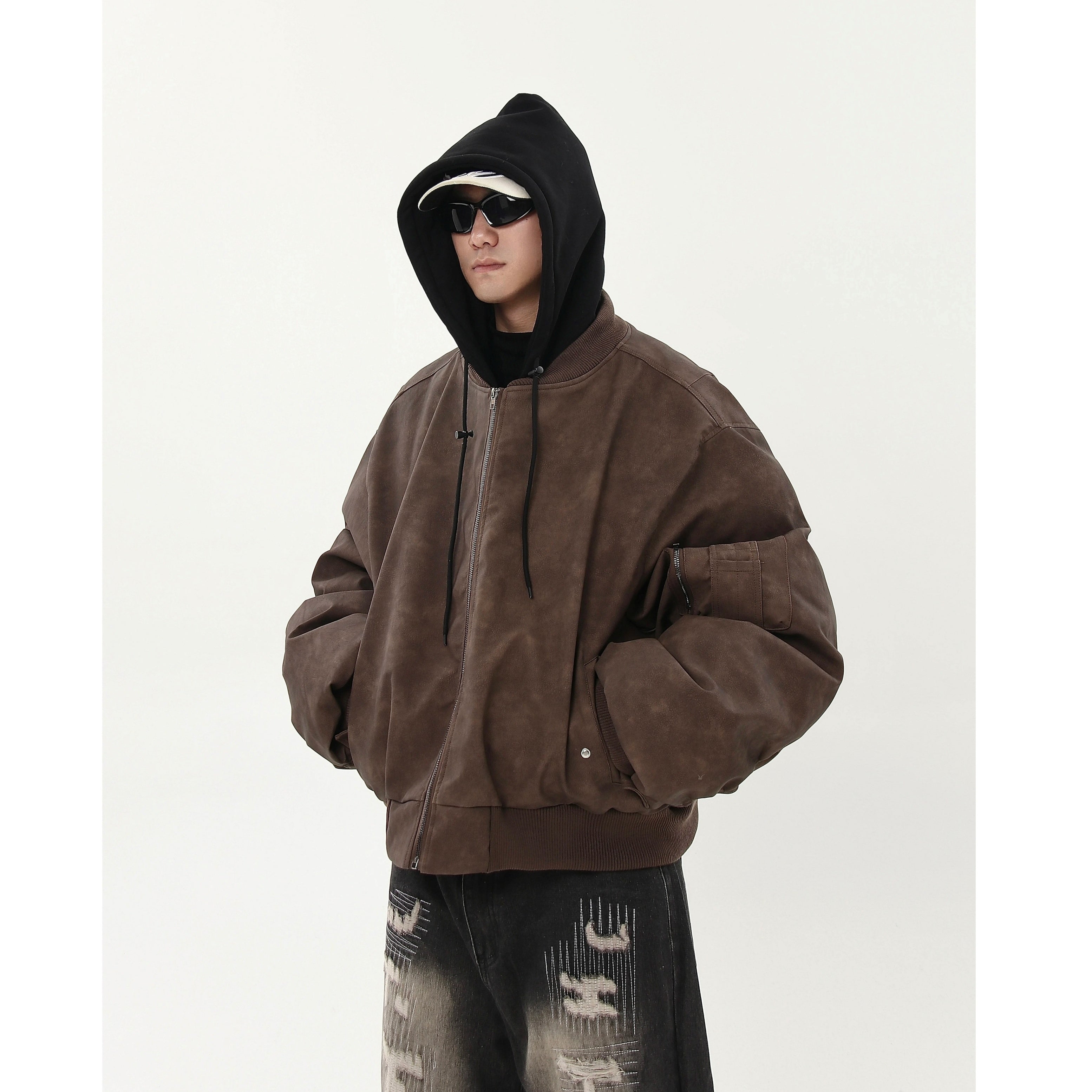 Vintage Fake Layered Hooded Flight Jacket BK7064