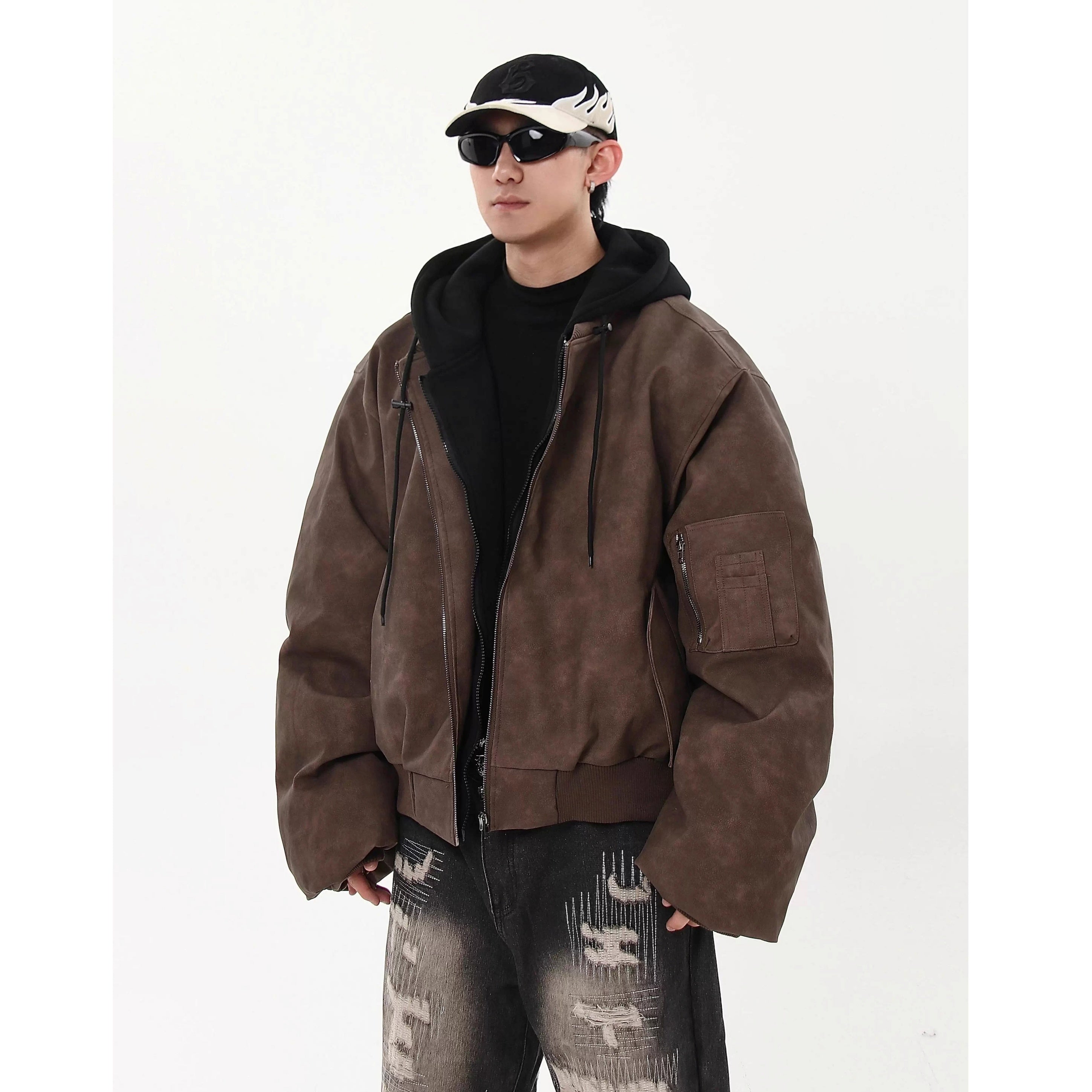 Vintage Fake Layered Hooded Flight Jacket BK7064