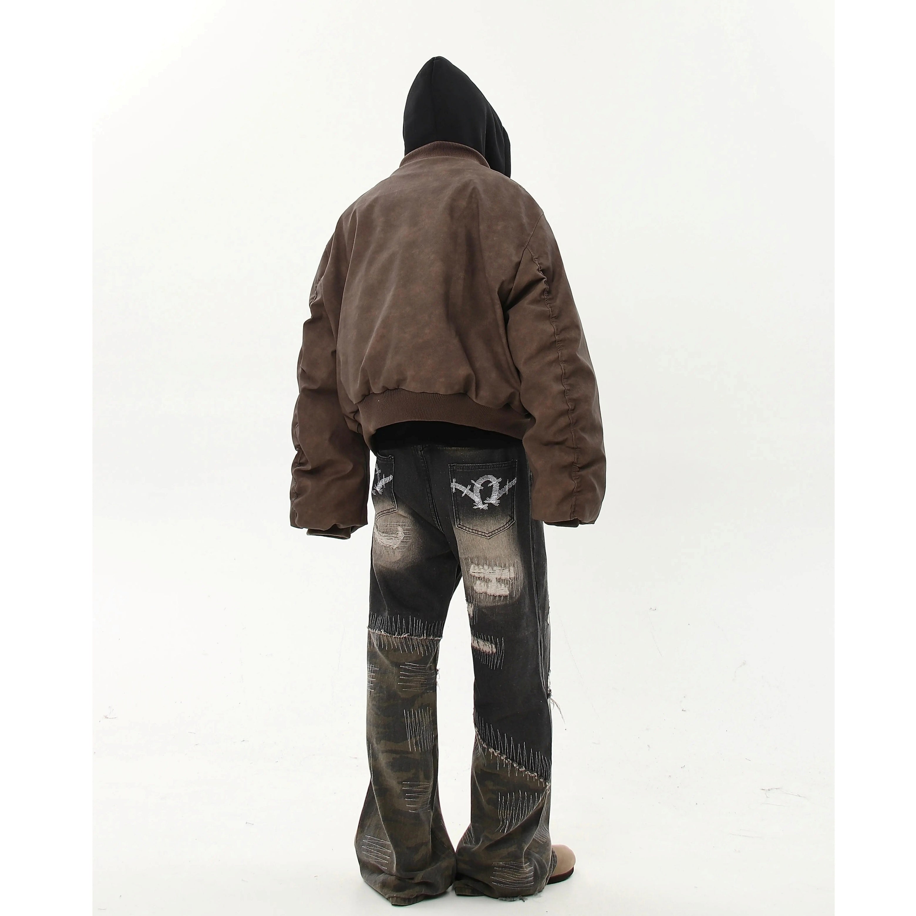 Vintage Fake Layered Hooded Flight Jacket BK7064