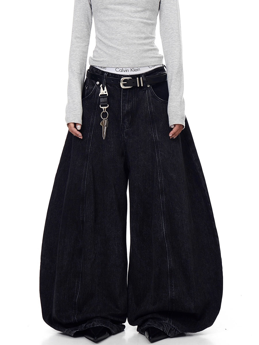 Curve Blade Design Wide-leg Jeans BK7052