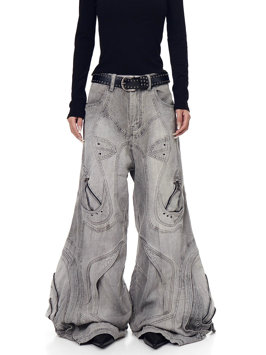 Distressed Deconstruction Wide Flared Jeans BK7021