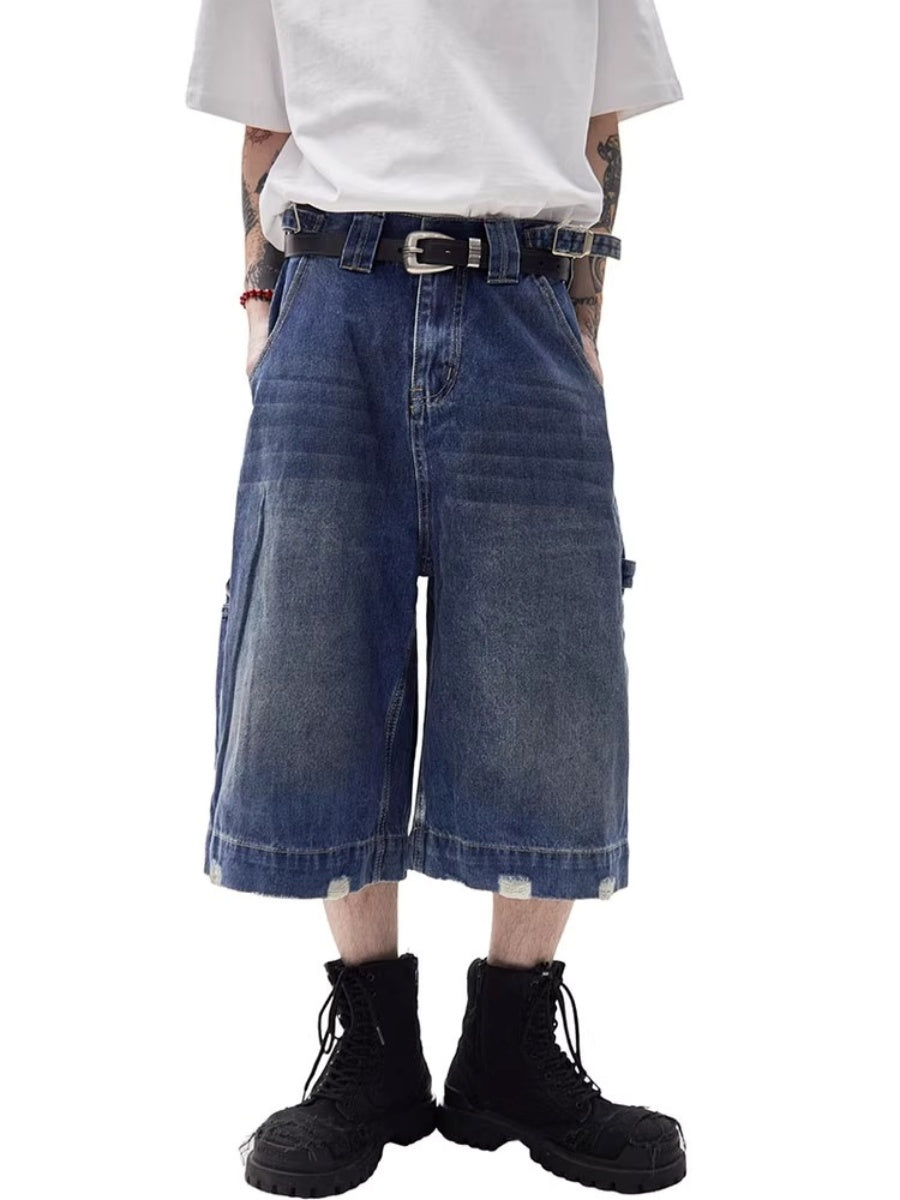 Washed Denim Loose Half Pants MW10214