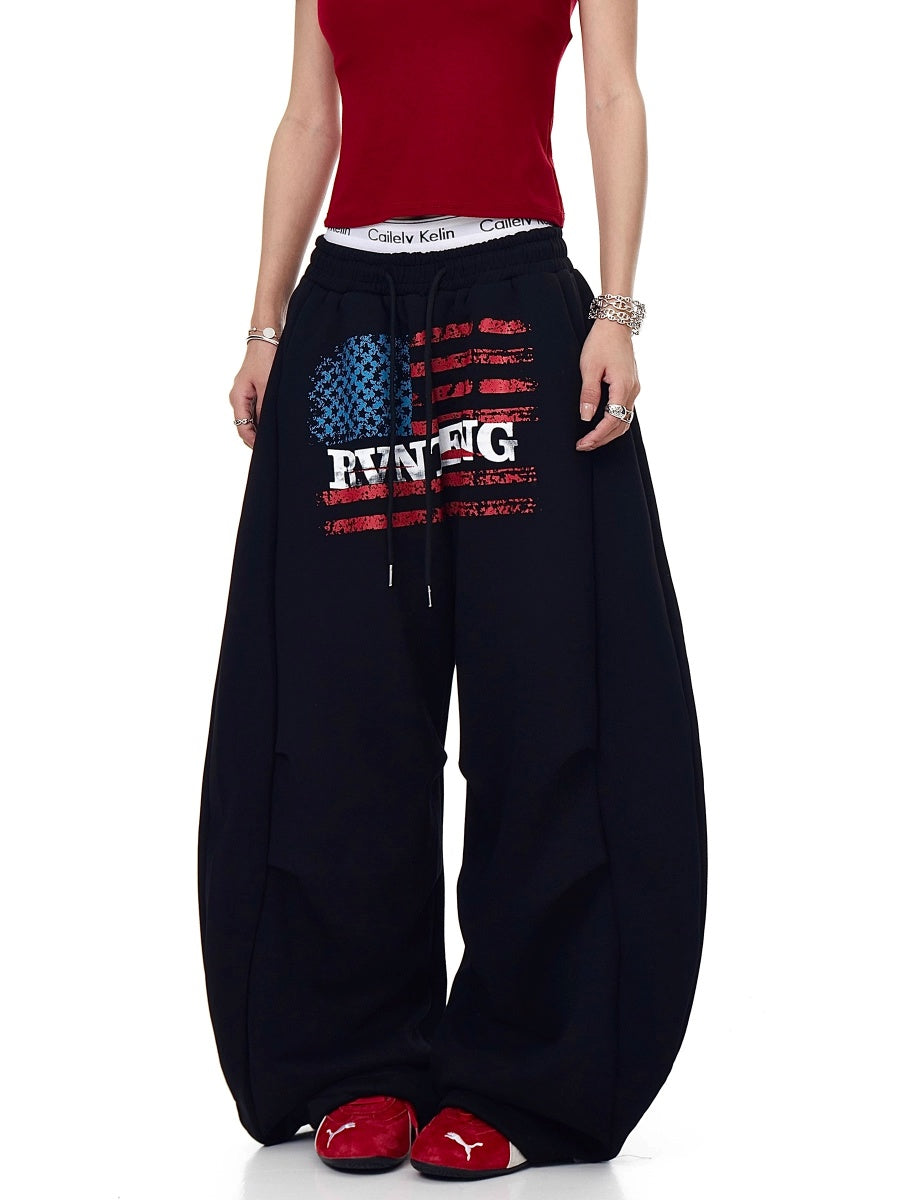 Flag Print Wide Panel Sweat Curve Pants MW10239