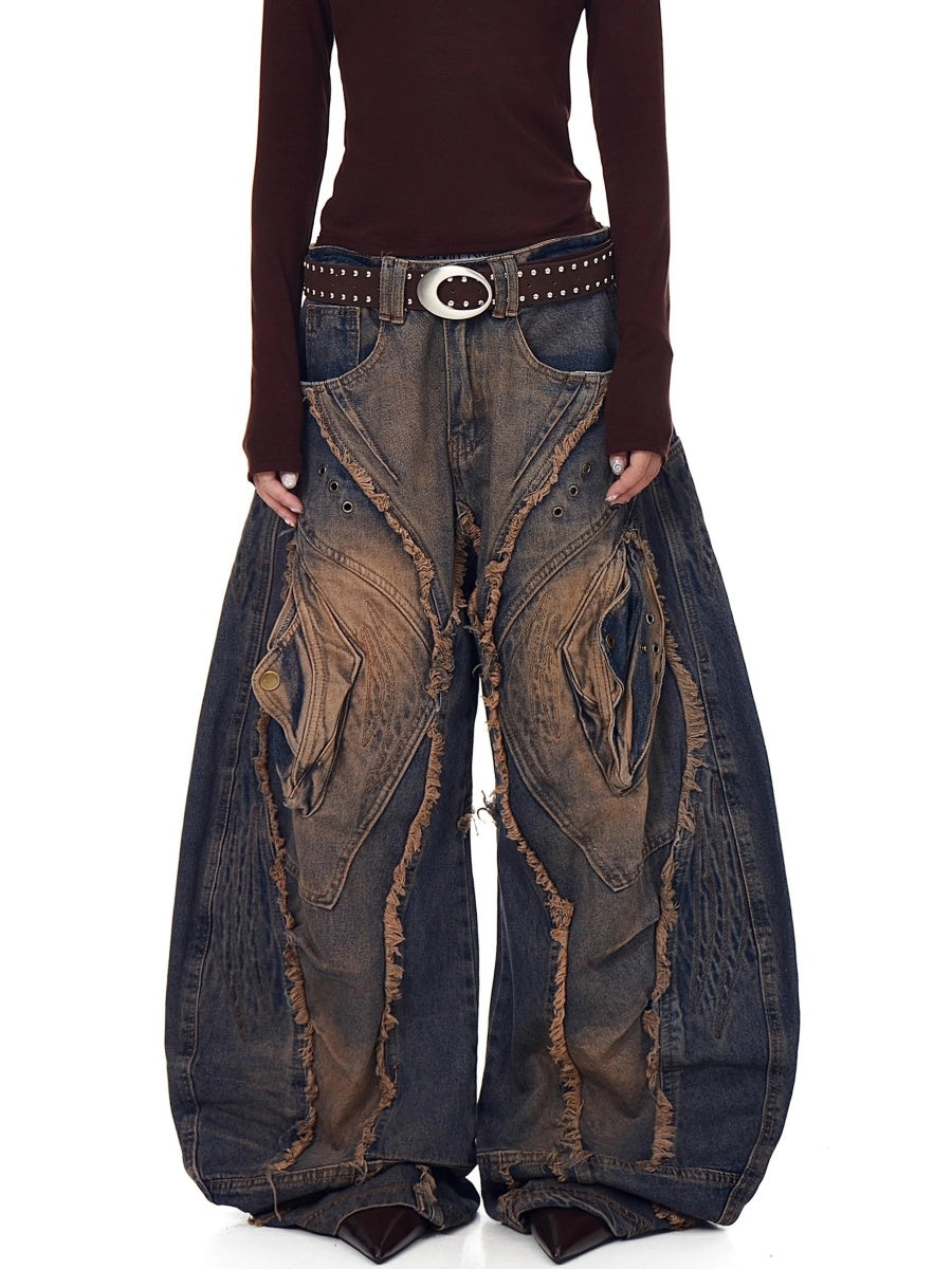 Heavy Damage Raw Edge Scimitar Jeans BK7054