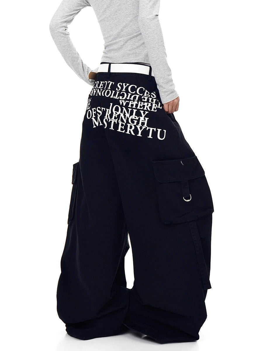 Back Letter Print Wide Cargo Pants MW10270