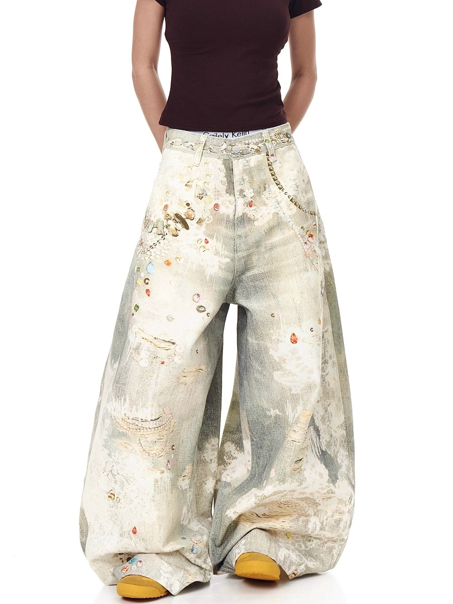 3D Printed Jewelry Distressed Curve Jeans MW10272