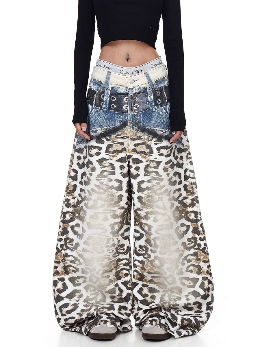 3D Belt Leopard Print Scimitar Jeans BK7038