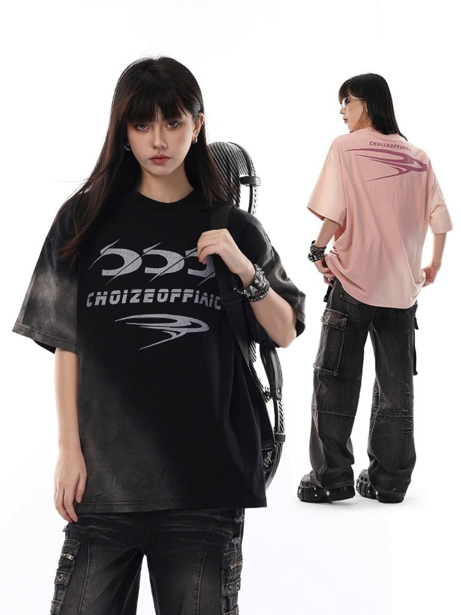 Wash Gradient Letter T-Shirt VI2001
