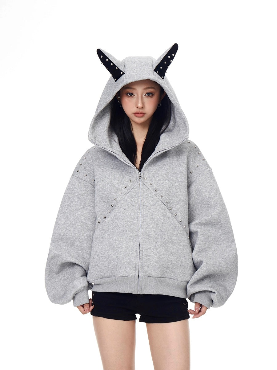 Doberman Pinscher Ears Rivet Hooded Jacket BK7024