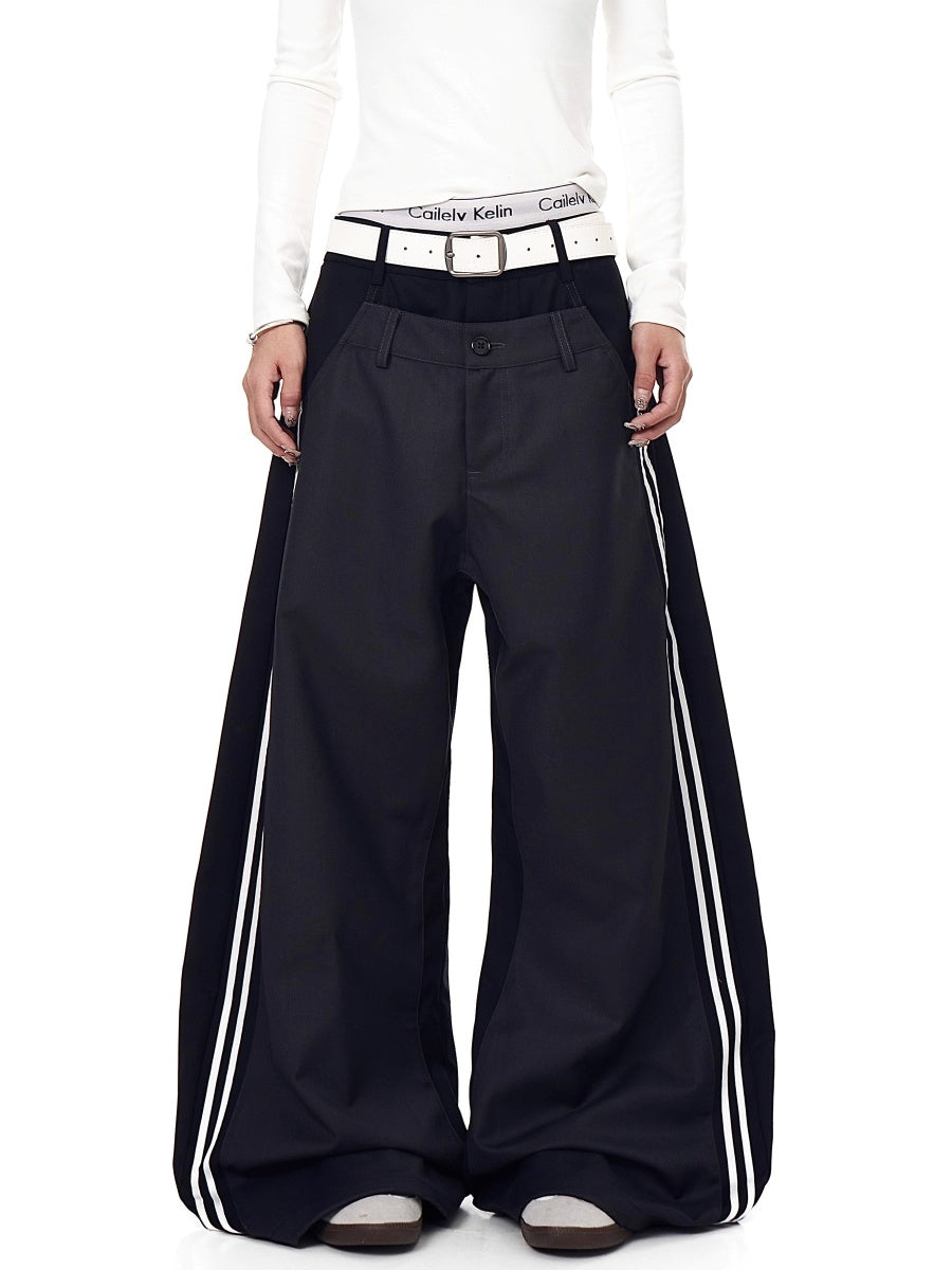Double-Waisted Striped Wide Curve Pants BK7008