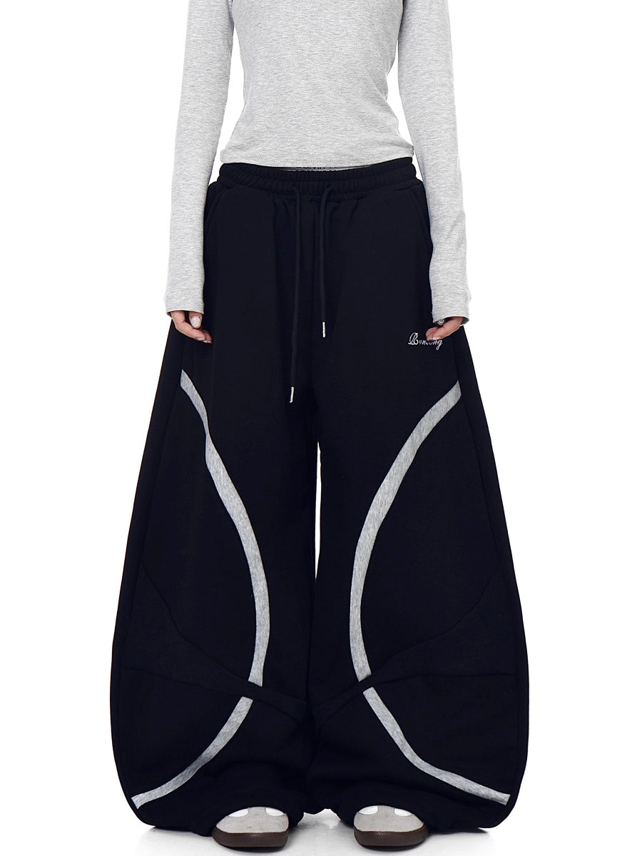 Contrast Geometry Stitching Design Curve Sweat Pants BK7059